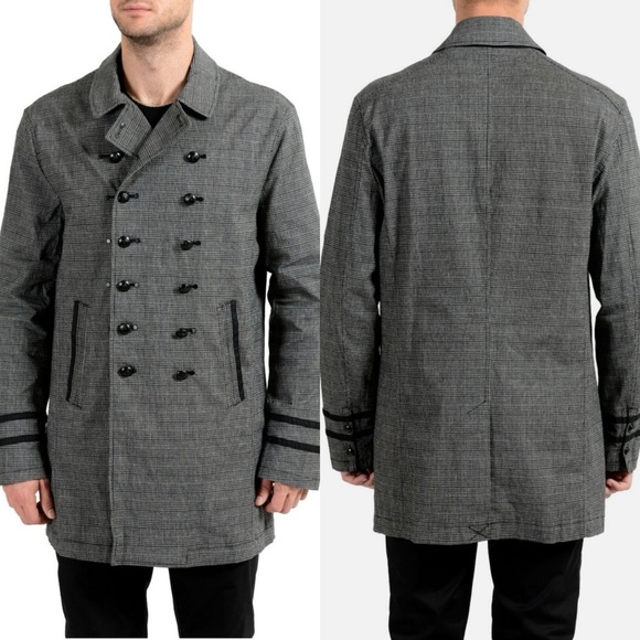 John Varvatos Luxe USA Linen Blend Double Breasted Plaid Trench Coat - M - Picture 16 of 16